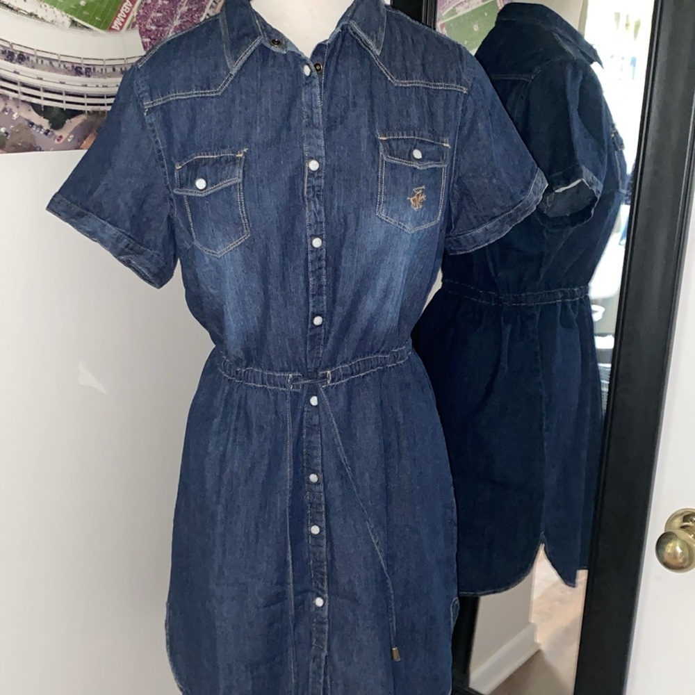 mother of Pearl snap front dark wash drawstring waistband Dress